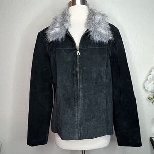 UNIFORM John Paul Richard Black Suede Faux Fur Collar Jacket 12